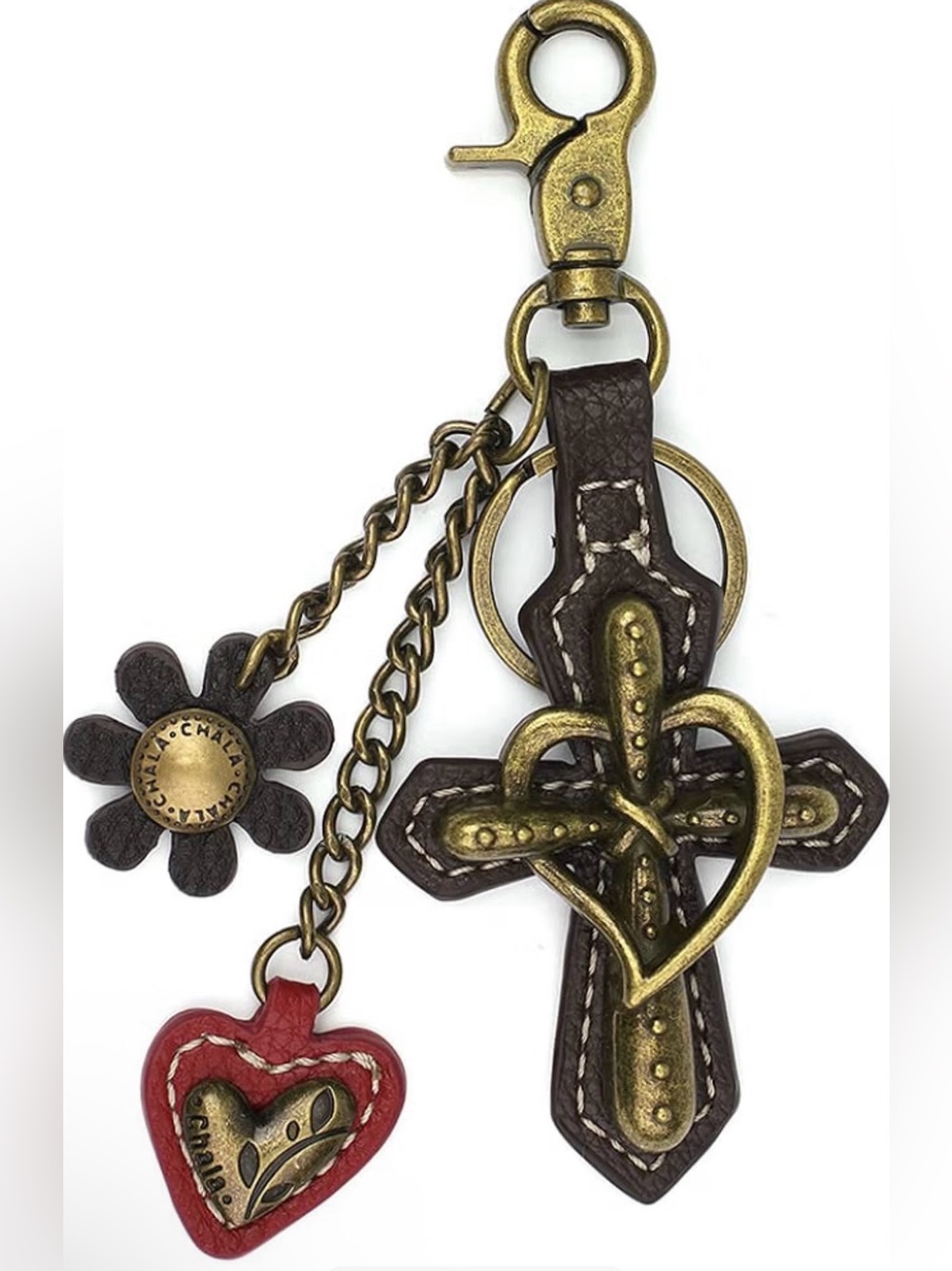 Chala cross heart flower keychain bag charm NWT